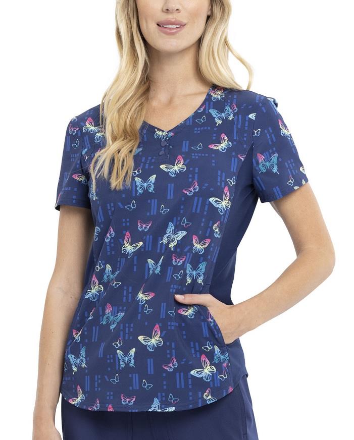 Cherokee Print V-Neck Scrub Top - Womens