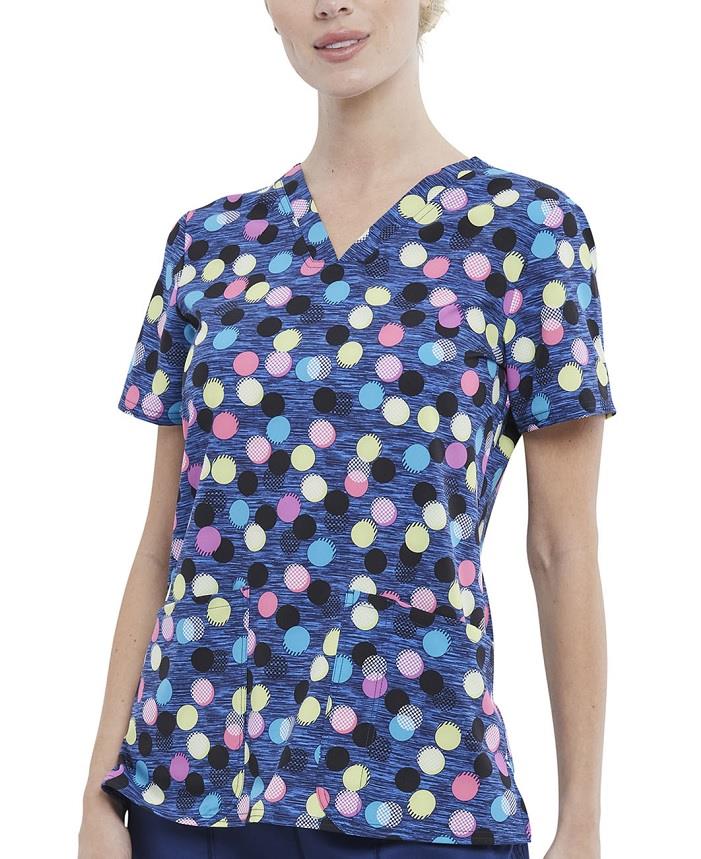 Cherokee V-Neck Print Scrub Top - Womens