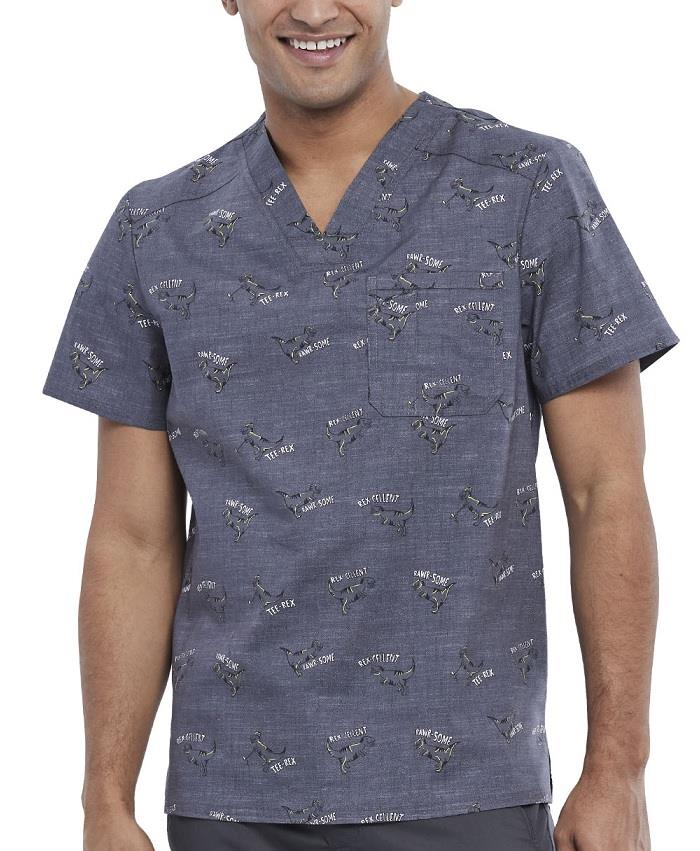 Cherokee V-Neck Print Scrub Top - Mens