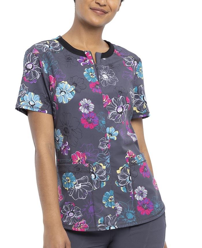 Cherokee Round Neck Top In Poppin' Floral - Womens