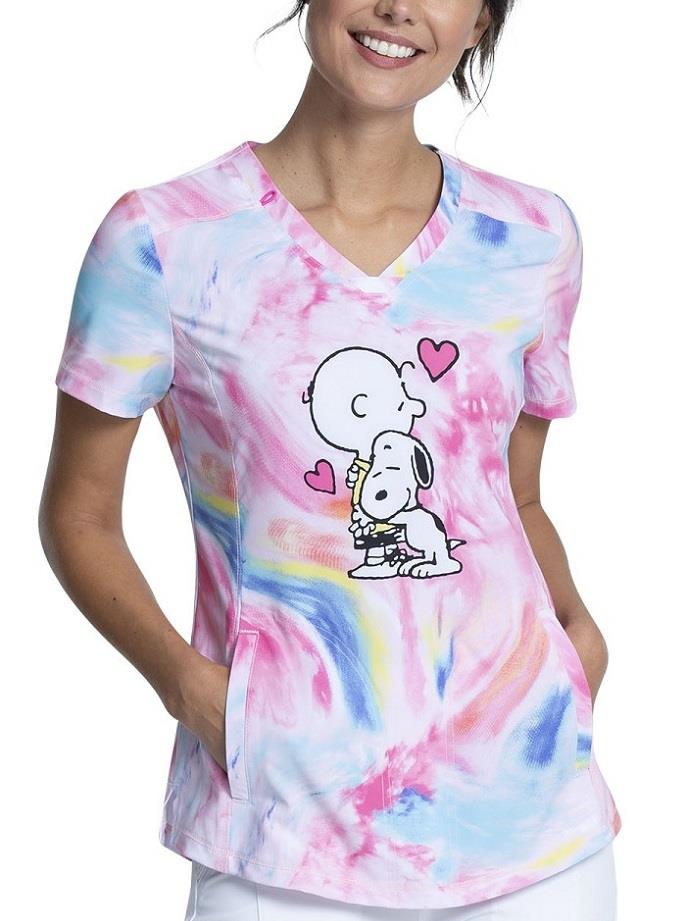 Cherokee Tooniforms V-Neck Top Printed - Womens