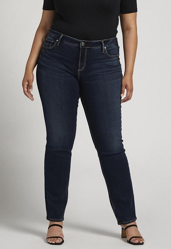 Silver Elyse Mid Rise Straight Leg Jeans Plus Size - Womens