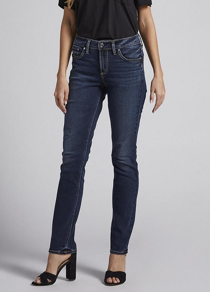 Silver Elyse Mid Rise Straight Leg Jeans - Womens