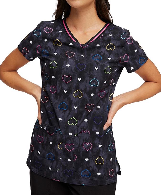 Heart & Soul V-Neck Print Scrub Top - Womens