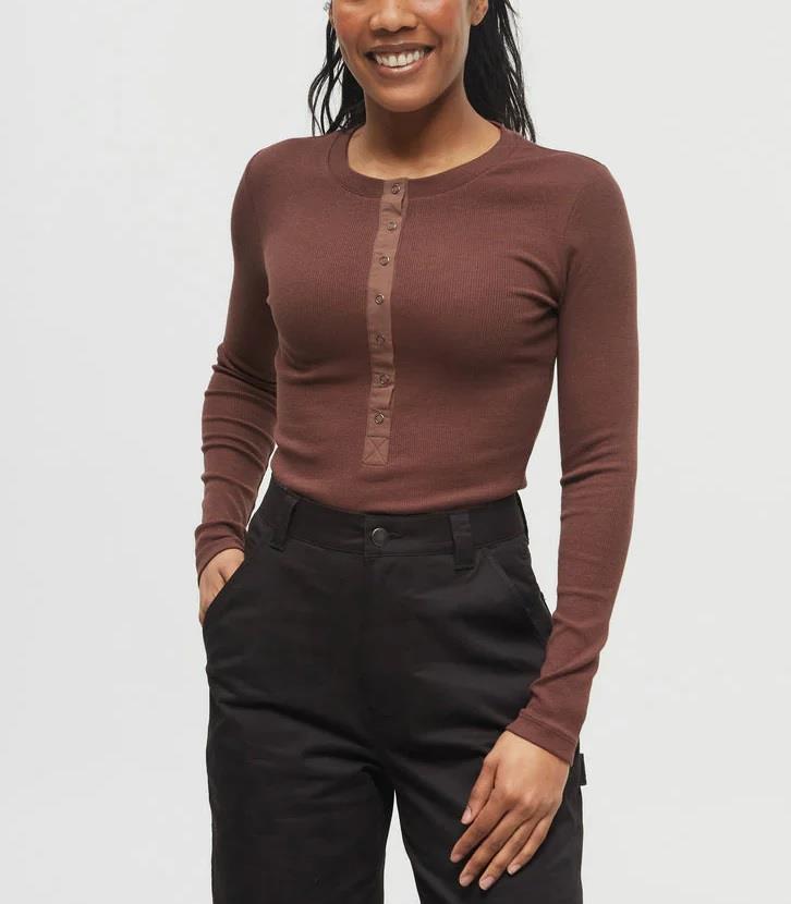 Rib Snap Placket Henley - Womens