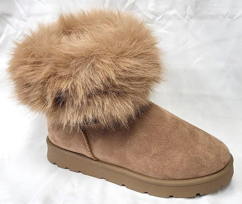 NYC Suede Short Boot with Furry Top - Womens