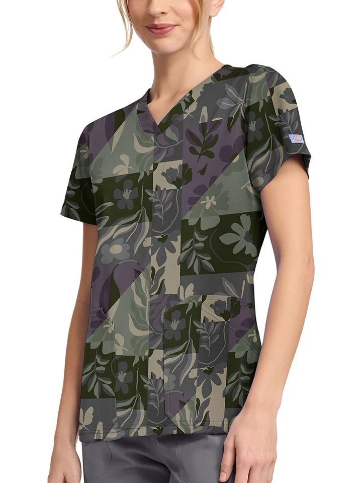 Dickies Print V Neck Scrub Top