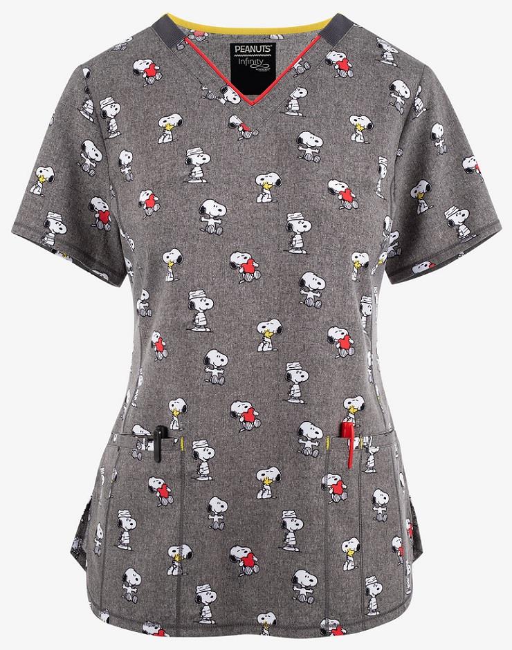 Cherokee Infinity Snoopy Love Scrub Top - Womens