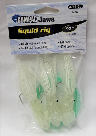 Compac Bullet Head Squid Rigs - Glow 3pcs