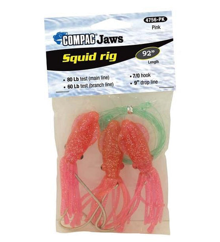 Compac Bullet Head Squid Rigs 92"- Pink 3pcs