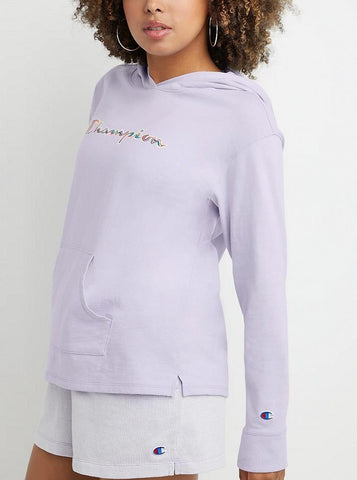 Champion Jersey Hoodie, Block Logo - Womens
