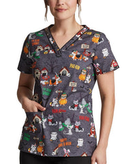 Dickies Halloween Print V-Neck Scrub Top - Womens