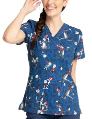 Cherokee Tooniforms V-Neck Printed Top - Womens
