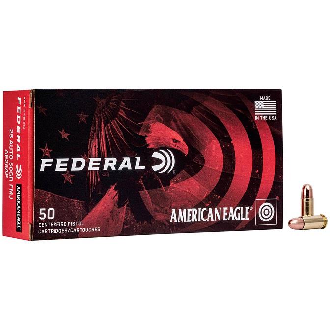 Federal 25 Auto, 50GR, FMJ, 760 fps - 50 Count