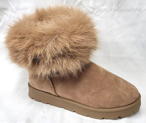 NYC Suede Short Boot with Furry Top - Womens