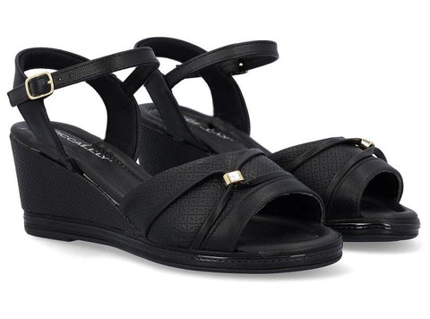 Piccadilly Black Wedge Sandals