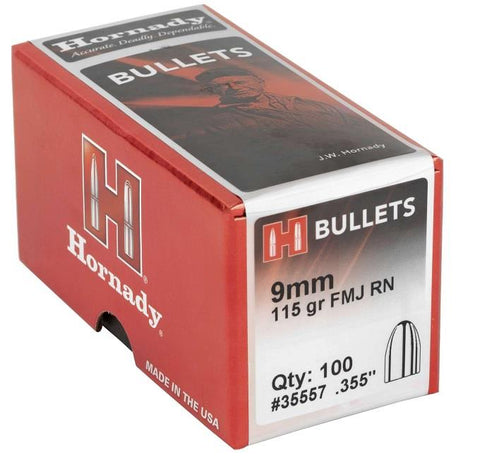 Hornady Bullets 9mm .355 115GR  FMJ RN - 100 QTY