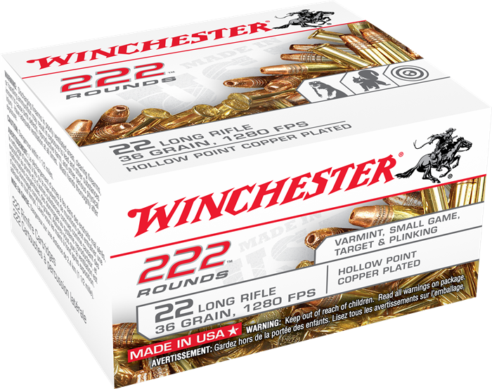 Winchester 222 22 LR 36 Gr. CP HP - 222 Round Box